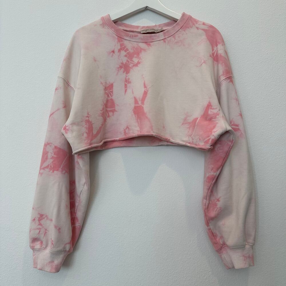 High Botany reworked hand tie dyed pink cream cropped long sleeve sweatshirt L
